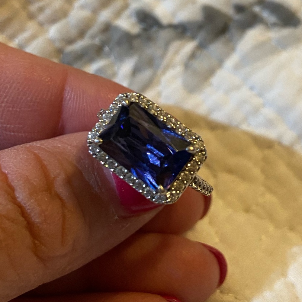 Tova Diamonique & Simulated Tanzanite Ring 925 sterling silver size 8